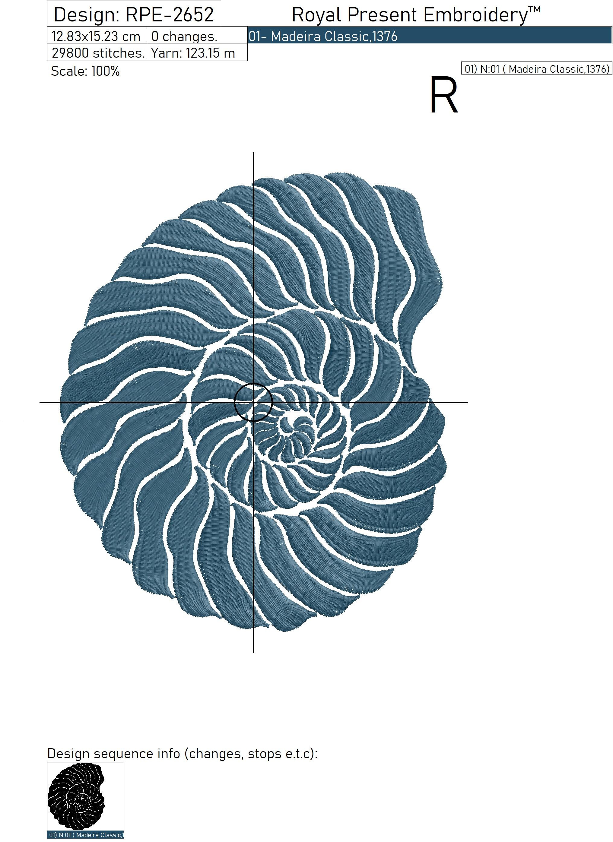 Spiral Seashell Nautilus Machine Embroidery Design 5 Sizes Etsy