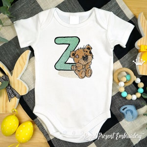 Ours en peluche lettre Z Machine Broderie Design - 5 tailles