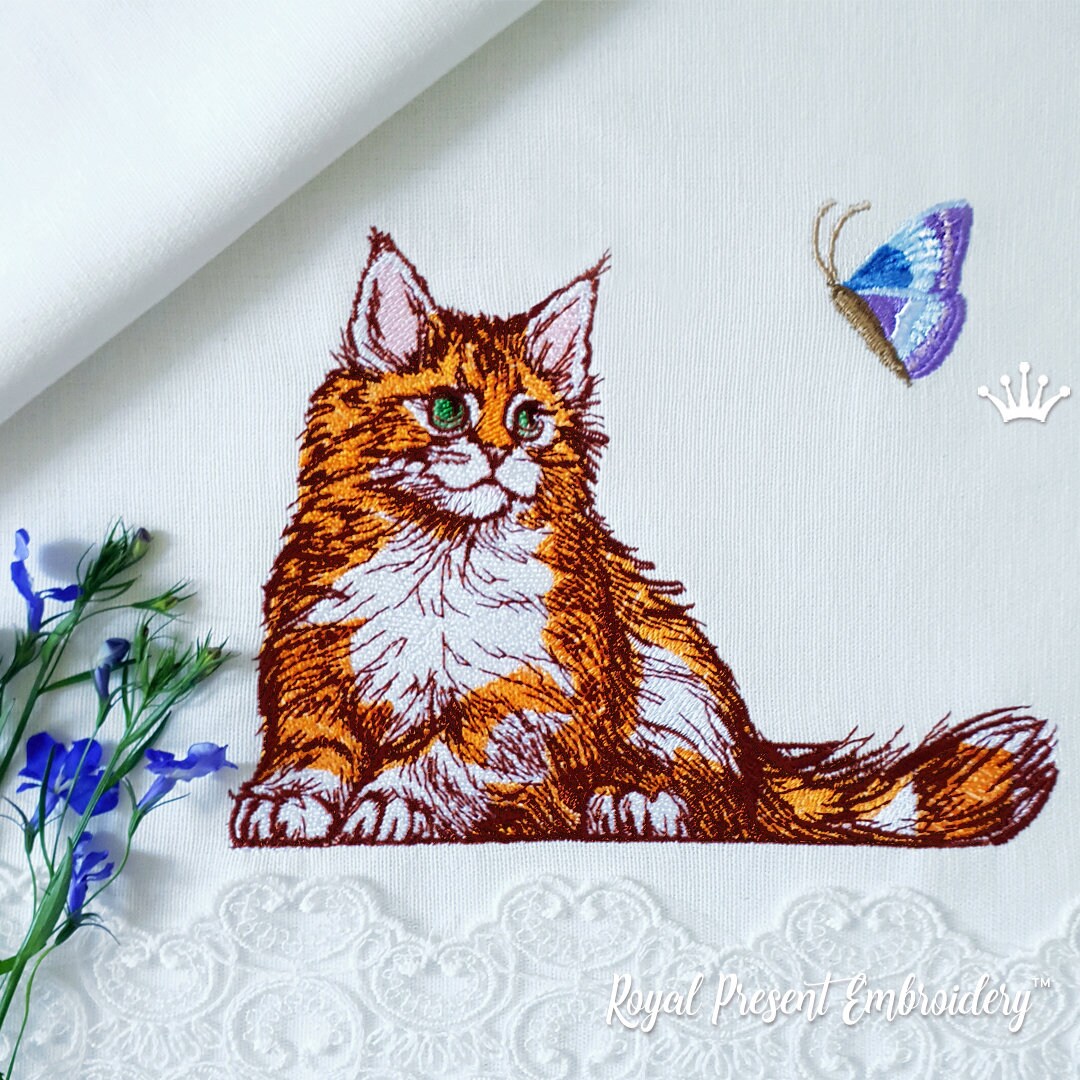 Red Cat Machine Embroidery Design 7 Sizes Etsy