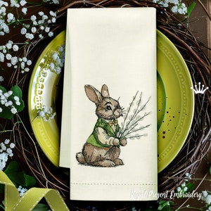 Easter Bunny boy with willow machine embroidery design - 4 sizes