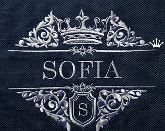 Maskinbroderidesign Barock Delad Namnram - 3 storlekar