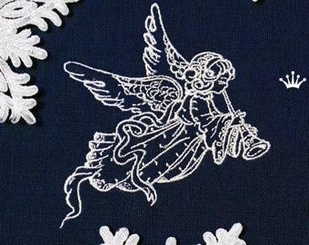 Christmas Angel blowing trumpet Machine Embroidery Design - 3 sizes