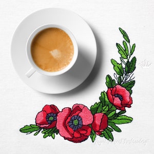 Field scarlet poppies corner Machine Embroidery Design - 4 sizes