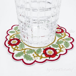 ITH Rose Tudor Cocktail Napkin machine embroidery design - 6 sizes