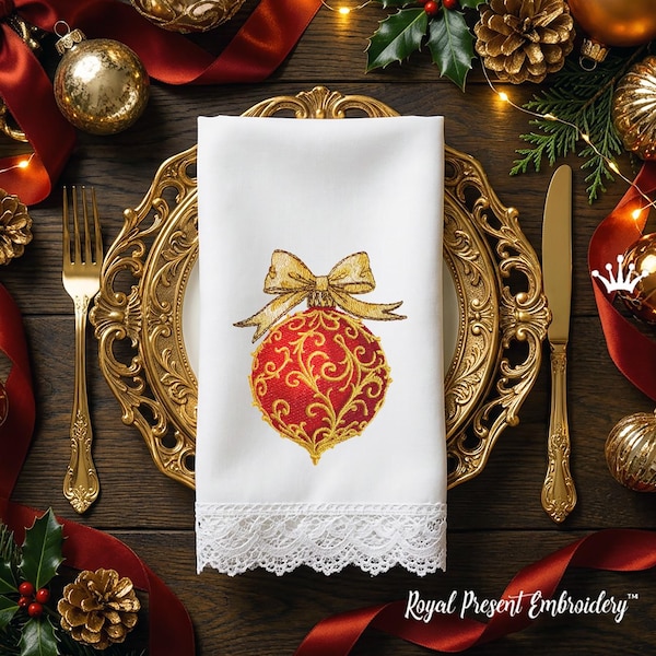 Elegant Christmas ball with baroque ornament Machine Embroidery Design - 3 sizes