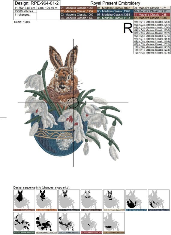 Three Bunnies Trio rabbit in a row Easter machine embroidery filled border designs 5 Sizes