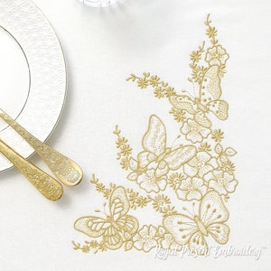 Gold butterflies corner Machine Embroidery Design - 3 sizes