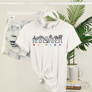 Sign Language Rainbow lettering machine embroidery design - 7 sizes