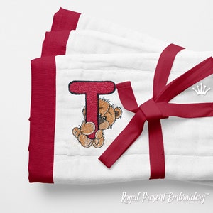 Ours en peluche lettre T Machine Broderie Design - 4 tailles