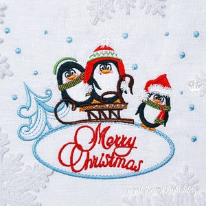 Cartolina di buon Natale con ricamo di pinguini - 2 misure