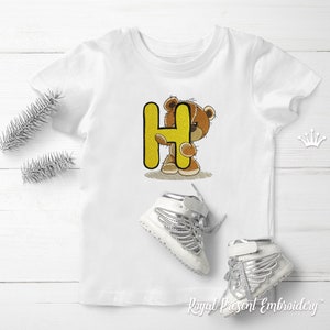 Ours en peluche lettre H Machine Broderie Design - 4 tailles