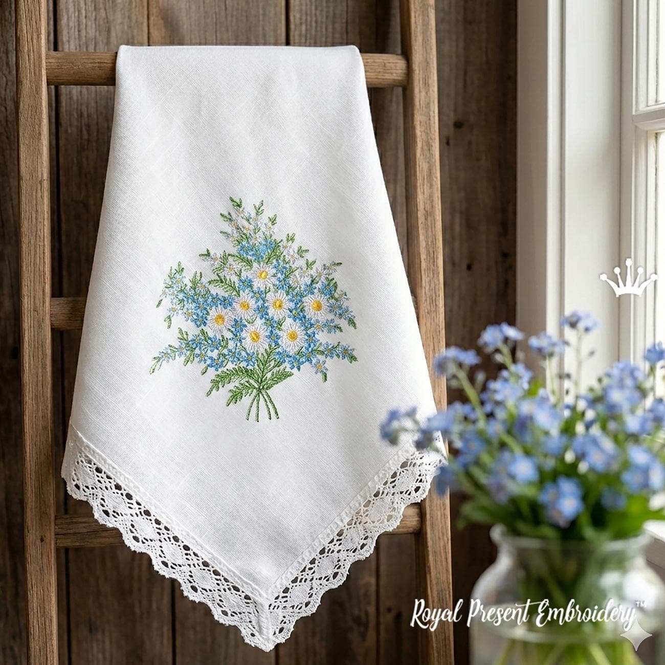 ヒナギクとワスレナグサの機械刺繍デザイン3点セット - Etsy 日本