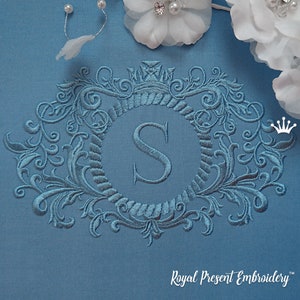 Machine Embroidery Design Blue Baroque Monogram Blank