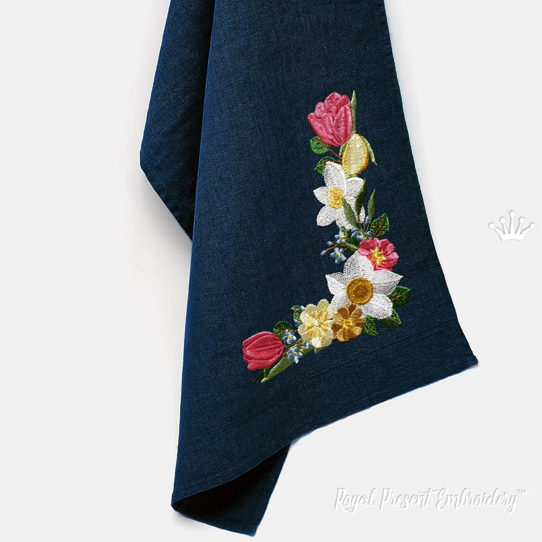 Spring Flowers Corner Machine Embroidery Design - 4 Sizes - Etsy