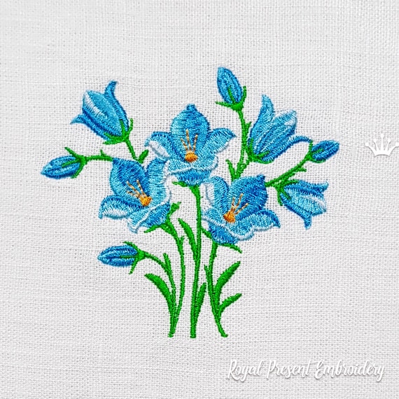 青いブルーベルの花の機械刺繍デザイン - 3 サイズ - Etsy 日本