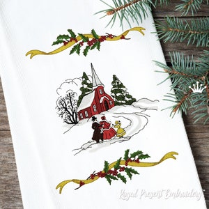 Vintage Christmas Scene Machine Embroidery Designs - 4 sizes