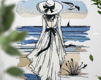 Girl on the beach Machine Embroidery Design - 4 sizes