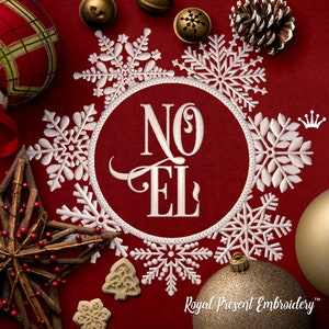 NOEL Snowflake Frame Machine Embroidery Design - 4 sizes