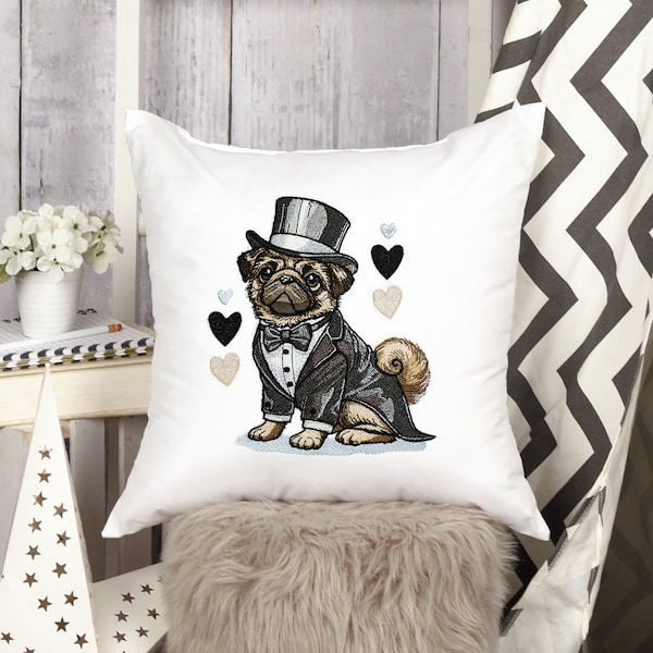 Pug boy in a tuxedo Mega Machine embroidery design - 4 sizes