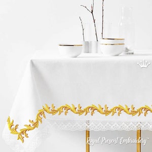 Zwei Goldene Blätter Randelemente Maschinenstickerei Designs