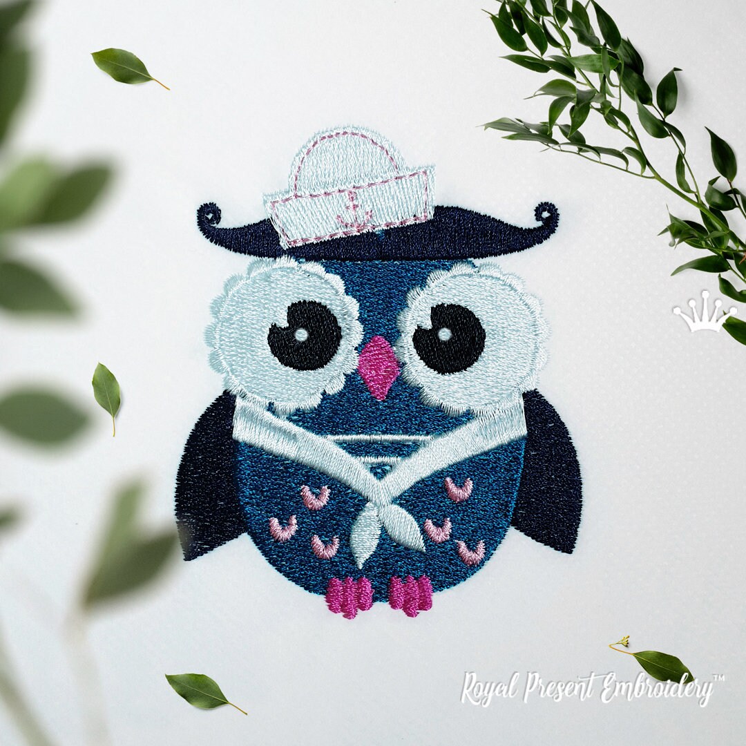 Cartoon Owl Sailor Machine Embroidery Design - 4 sizes
