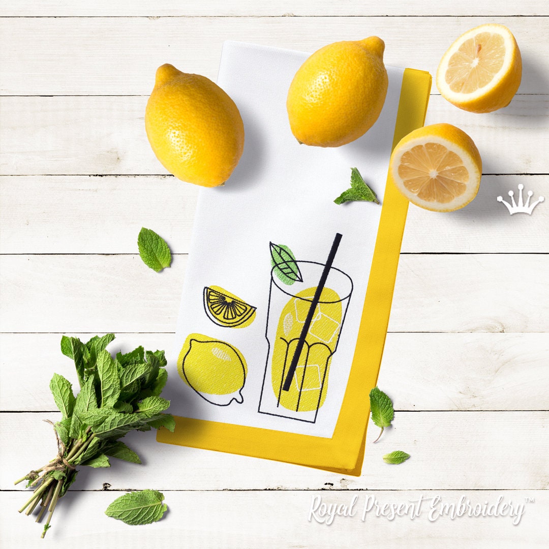 Lemonade Glass Set of Machine Embroidery Designs 2 Sizes Etsy