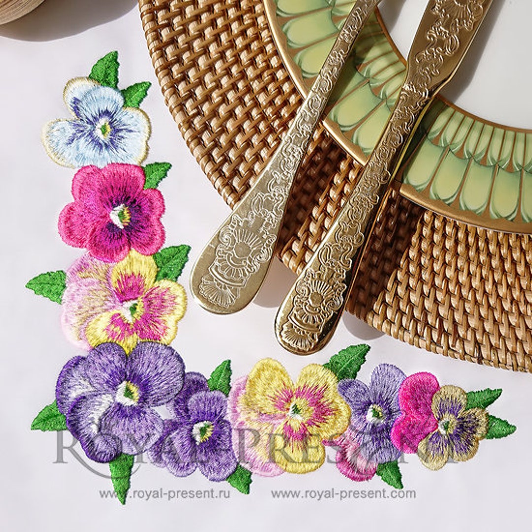 Diseño de bordados románticos pensamientos esquina Floral 2 - Etsy México Diseño de bordados románticos pensamientos esquina Floral 2 - Etsy México