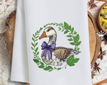 Meadow goose with lavender bow Machine Embroidery Design - 4 sizes