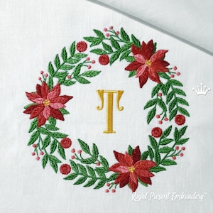 ポインセチア リース クリスマス機械刺繍デザイン - 3 サイズ