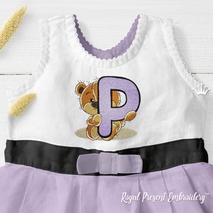 Ours en peluche lettre P Machine Broderie Design - 5 tailles