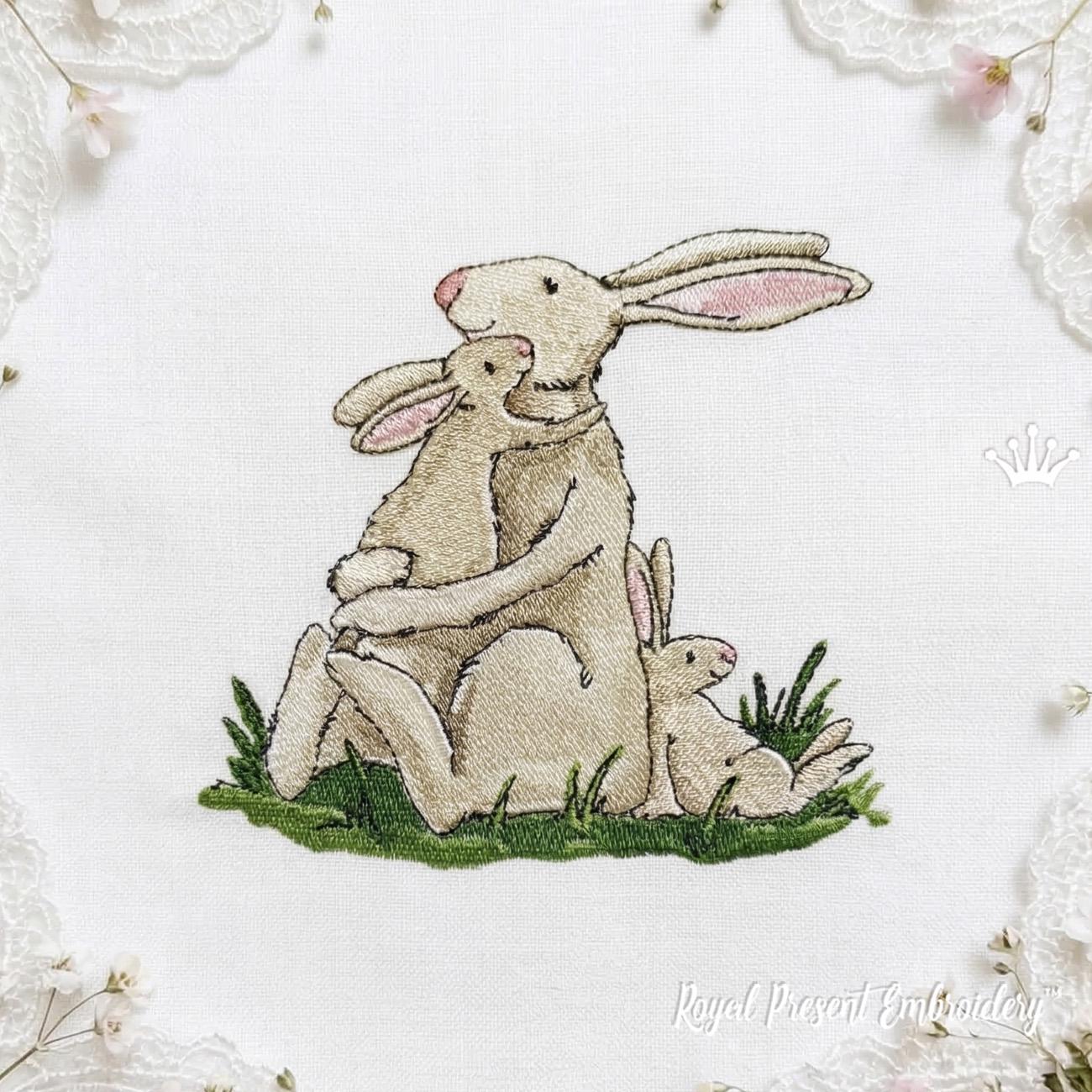 Mother bunny with baby bunnies Machine Embroidery Design - 4 sizes