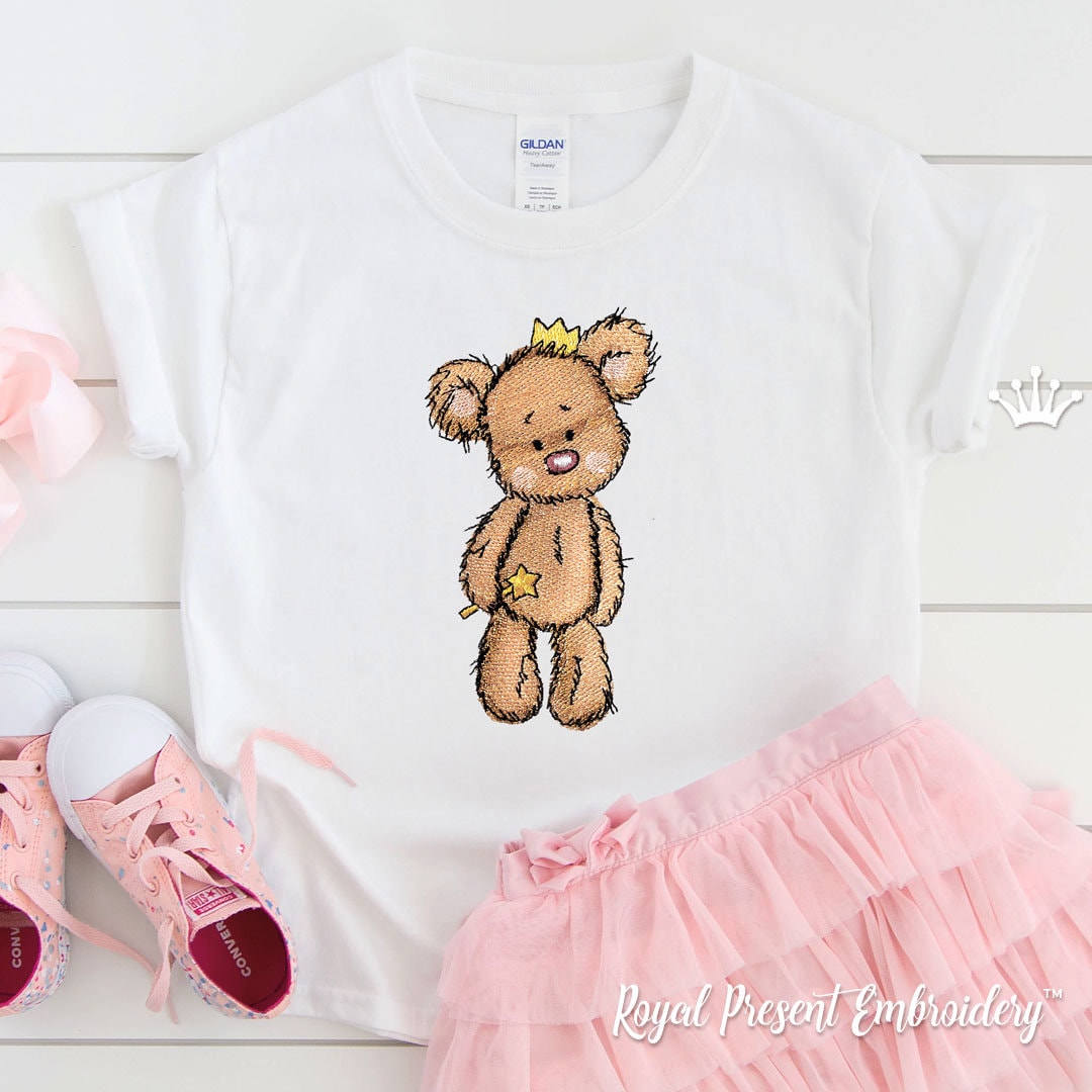 Cute Teddy Bear in a Crown Machine Embroidery Design 4 Sizes - Etsy