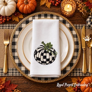 Checkered Pumpkin Machine Embroidery Design, 3 Sizes, 4x4 and 5x7 Hoops image 1