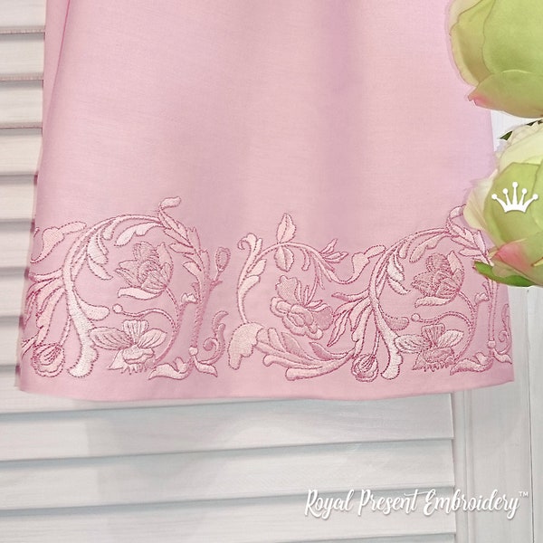 Vintage Pink floral border Machine Embroidery Design