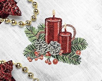Machine Embroidery Design Vintage Christmas candles - 3 sizes