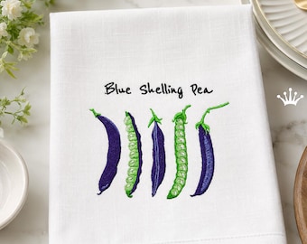 Diseño de bordado a máquina de vainas de guisantes azules desgranadas, archivo de bordado de vegetales para toallas de cocina, servilletas, delantales - 4 tamaños