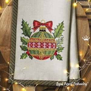 Christmas Bauble with Holly Machine Embroidery Design - 3 sizes