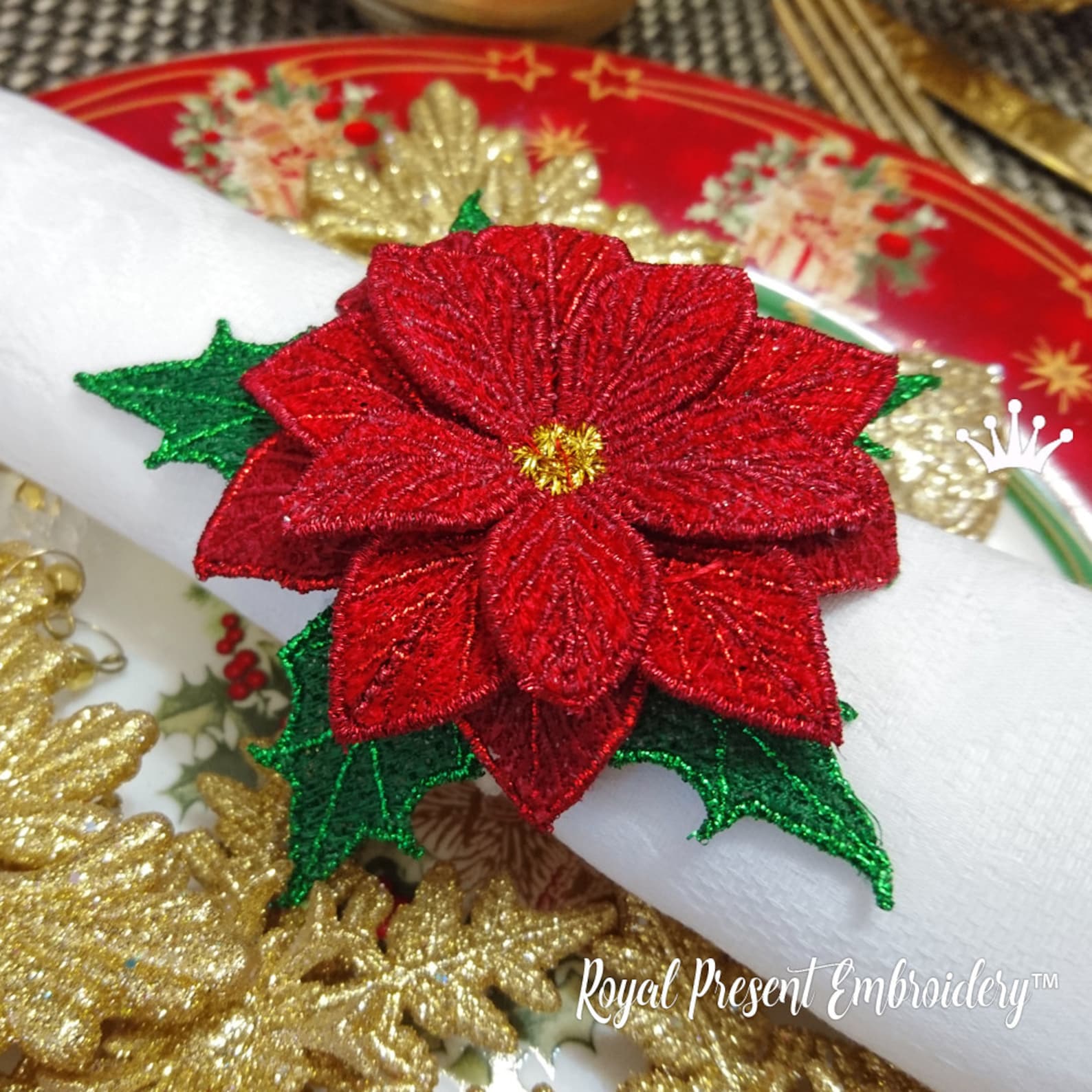 FSL Machine Embroidery Design Christmas Star Napkin Ring Etsy
