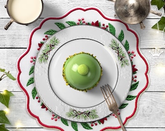 Poinsettia tafel placemat ITH machine borduurwerk ontwerp - 4 maten