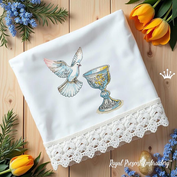 Holy Dove and Communion Chalice Machine Embroidery Designs - 3 sizes