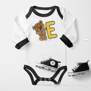Ours en peluche lettre E Machine Broderie Design - 4 tailles