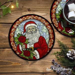 Gebrandschilderd glas Santa cup achtbaan ITH Machine borduurwerk ontwerp in 4 maten