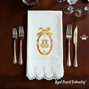 Vintage oval frame with bow Machine Embroidery Design - 3 sizes