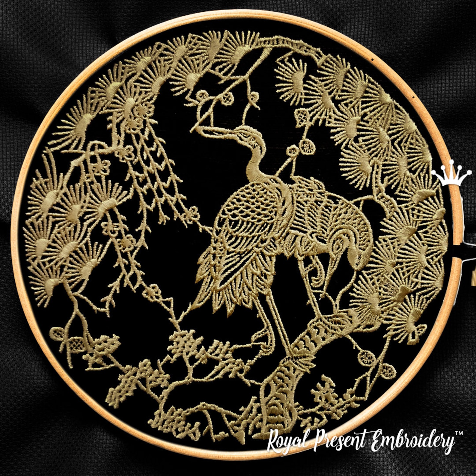 Traditional Chinese Machine Embroidery Design Herons Etsy