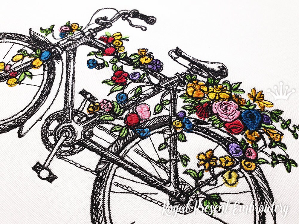 Bicycle With Flowers Machine Embroidery Design 4 Sizes - Etsy