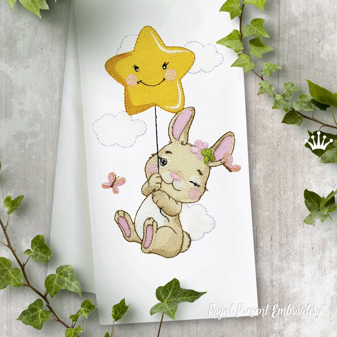 Bunny on a Star Machine Embroidery Design - 4 Sizes - Etsy