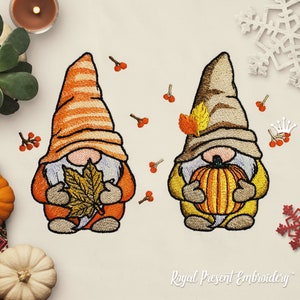 Two Autumn Gnomes Machine Embroidery Designs - 3 sizes