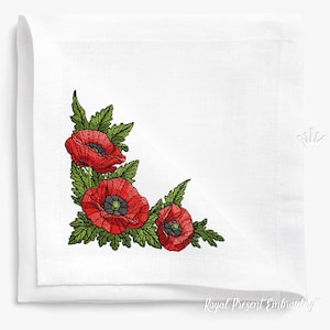 Corner with graceful poppies machine embroidery design - 4 sizes