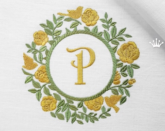 Machine Embroidery Design Round Rosebush Blank Monogram - 4 sizes