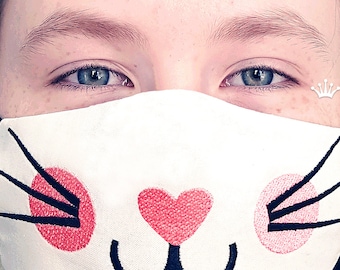 In The Hoop face mask Kitty Machine Embroidery design